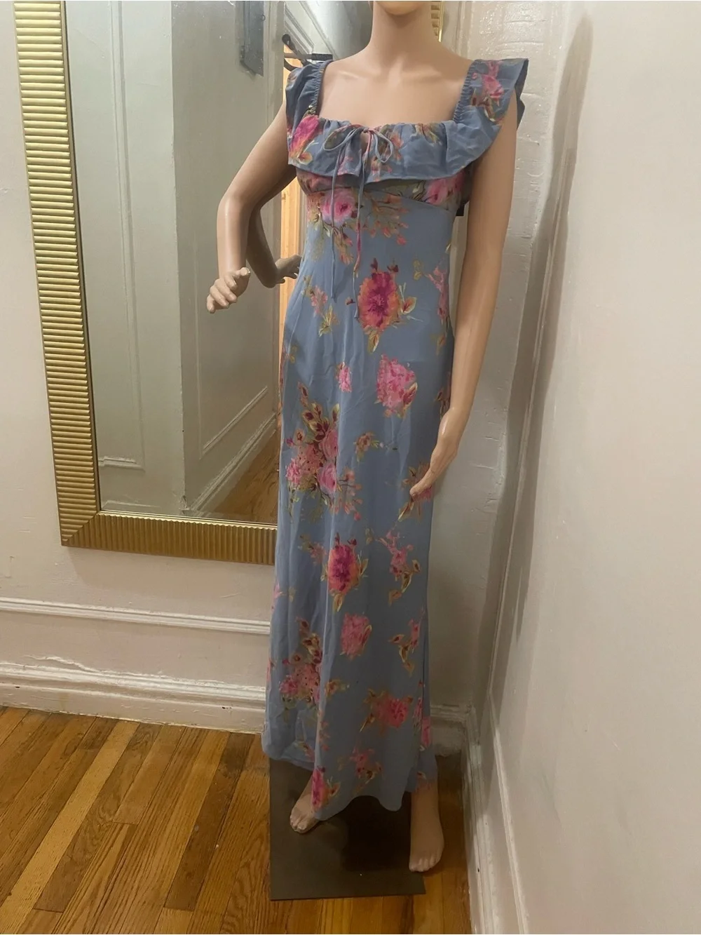 wild fable Blue Floral Maxi Dress with Ruffled Square Neck